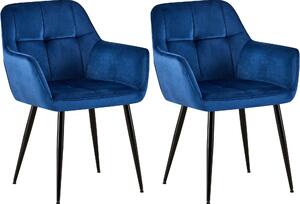 Jedálenská stolička Emia (SET 2 ks) ~ zamat, kovové nohy čierne - Modrá