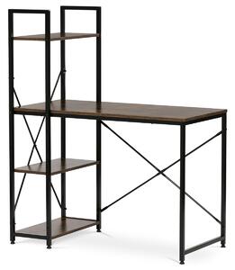 Autronic - Stůl pracovní s regálem, MDF, dekor staré dřevo, černý kov - GD-512 OLW