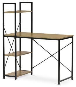 Autronic - Stůl pracovní s regálem, MDF, dekor dub, černý kov - GD-512 OAK