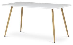 Autronic - Stůl jídelní 140x80, MDF, bílá matná deska, kovové nohy v barvě dubu. - HT-W1214 WT AKCE