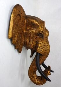 Dekorácia na stenu SLON hlava, zlatá, exotické drevo, ručná práca