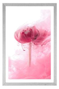 Plagát s paspartou ružový kvet v zaujímavom prevedení