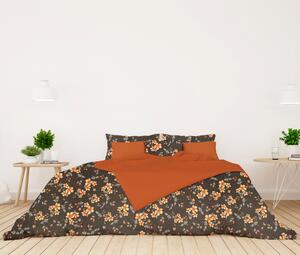 Ervi bavlnené obliečky DUO - oranžové kvety na hnedom/oranžové