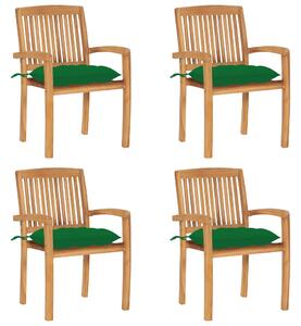 Stohovateľné záhradné stoličky s podložkami 4 ks tíkový masív