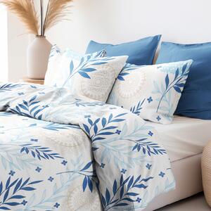 Goldea saténové posteľné obliečky deluxe - mandaly s modrými lístkami 200 x 200 a 2ks 70 x 90 cm