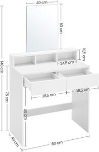 VASAGLE Biely toaletný stolík 80 × 40 × 140 cm