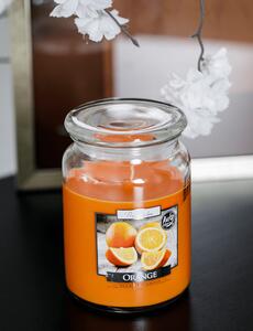 KONDELA Sviečka v skle s vrchnákom, oranžová, pomaranč, 500 g, LEANA