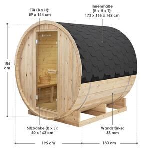 Vonkajšia sudová sauna Spitzbergen L dĺžka 180 cm priemer 180 cm (6 kW)