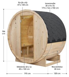 Vonkajšia sudová sauna Spitzbergen M dĺžka 120 cm priemer 190 cm (3,6 kW)