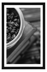 Plagát s paspartou vintage mlynček na kávu v čiernobielom prevedení