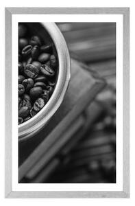 Plagát s paspartou vintage mlynček na kávu v čiernobielom prevedení