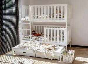Detská poschodová posteľ z masívu borovice EMIL s prístelkou a šuplíky - 200x90 cm - biela