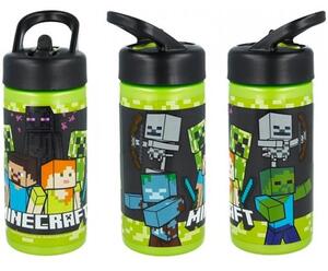 Športová fľaša na pitie Minecraft so slamkou a nekvapkajúcim (anti-drip) uzáverom - objem 410 ml