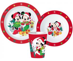 Detská vianočná sada plastového riadu pre deti Mickey & Minnie Mouse - Disney - 3 diely