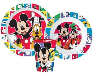 Súprava plastového riadu Disney - Mickey Mouse a Pes Pluto s kelímkom - 3 diely