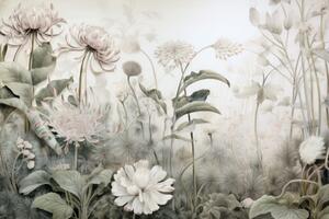 Tapeta kvety zahalené prírodou s béžovým kontrastom