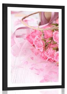 Plagát s paspartou romantická ružová kytica ruží - 20x30 white