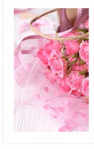 Plagát s paspartou romantická ružová kytica ruží - 20x30 white