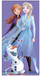 Bavlnená plážová osuška Ľadové kráľovstvo - Frozen - motív Anna a Elsa s Olafem - 100% bavlna - 70 x 140 cm