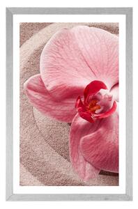 Plagát s paspartou morský piesok a ružová orchidea
