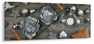 Obraz - strieborné vianočné dekorácie (120x50 cm)