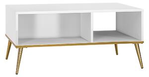 Konferenčný stolík Goldin 08 s otvorenými policami 90x60 cm - biela / zlaté nožičky