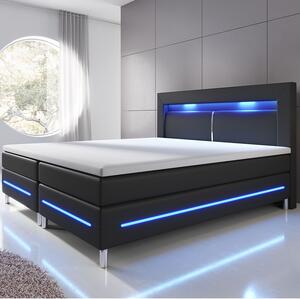 Pružinová posteľ Norfolk 140 x 200 cm čierna - LED pásy a pružinové jadro matrace