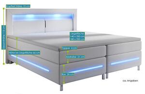 Pružinová posteľ Norfolk 140 x 200 cm biela - LED pásy a pružinové jadro matrace