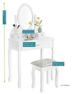 Toaletný stolík "Lena" biely so zrkadlom a stoličkou
