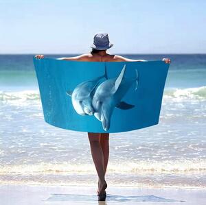 Plážová modrá osuška s delfínmi Modrá