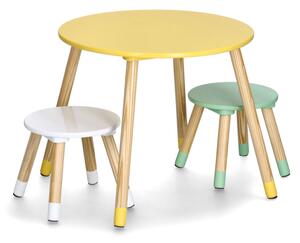 ZELLER Sada 3ks detského stola s dvoma stoličkami zelená, žltá, biela