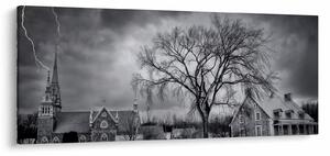 Obraz čiernobielej dediny (120x50 cm)