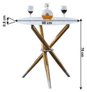 TEMPO Jedálenský stôl/kávový stolík, biela / gold chróm zlatý, priemer 80 cm, DONIO