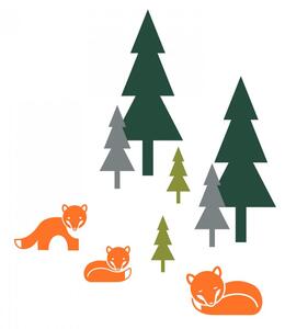 Lišky v lese - dětské samolepky na zeď lesní zvířátka