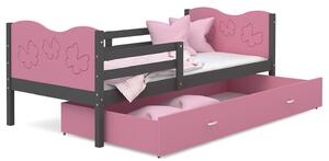 Detská posteľ so zásuvkou MAX S - 200x90 cm - ružovo-šedá - motýle