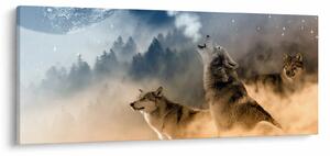 Obraz - vlci vyjúci na mesiac (120x50 cm)