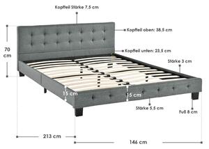 Čalúnená posteľ Manresa 140 x 200 cm - šedá