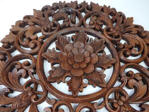 Dekorácia na stenu MANDALA LOTOS hnedá, 50 cm, exotické drevo, ručná práca