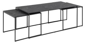 Matne čierne konferenčné stolíky v súprave 3 ks s doskou v dekore mramoru 60x120 cm Infinity – Actona