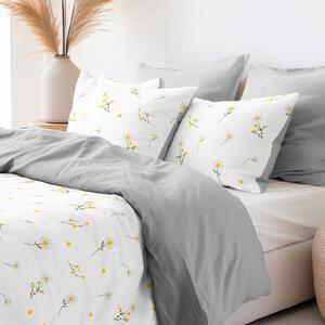Goldea bavlnené posteľné obliečky duo - harmanček so sivou 200 x 200 a 2ks 70 x 90 cm (šev v strede)