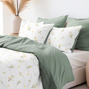 Goldea bavlnené posteľné obliečky duo - harmanček s šalvejovo zelenou 220 x 200 a 2ks 70 x 90 cm (šev v strede)