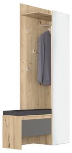 Vešiakový panel s lavicou a zrkadlom Thebes HW - dub artisan / sivá