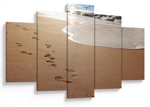 Obraz - stopy v piesku a more (150x105 cm)