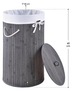 Bambusový kôš na prádlo Curly-Round šedý s vakom na bielizeň a rukoväťami, 55 l