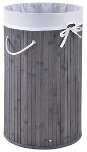Bambusový kôš na prádlo Curly-Round šedý s vakom na bielizeň a rukoväťami, 55 l