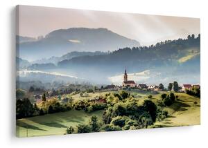 Obraz - dedinka v hmle (90x60 cm)