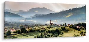 Obraz - dedinka v hmle (120x50 cm)