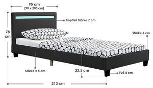 Čalúnená posteľ Verona 90 x 200 cm s LED osvetlením v čiernej farbe