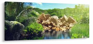 Obraz jazera v Seychelskej džungli (120x50 cm)