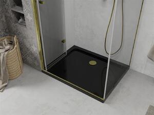 Mexen Lima, sprchový kút so skladacími dverami 90 (dvere) x 100 (stena) cm, 6mm číre sklo, chrómový profil + slim sprchová vanička čierna + zlatý sifón, 856-090-100-50-00-4070G